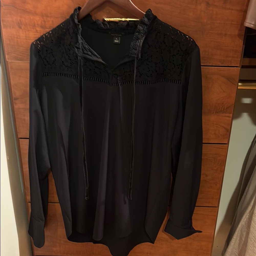 Ann Taylor Black Tie Front Blouse